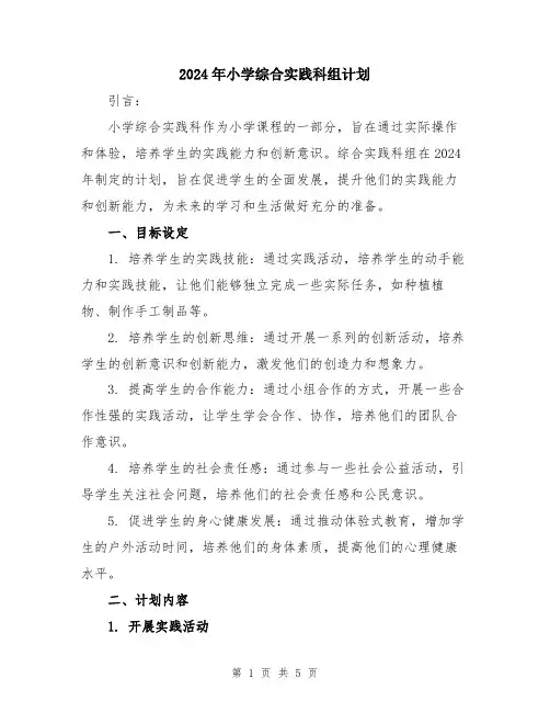 2024年小学综合实践科组计划