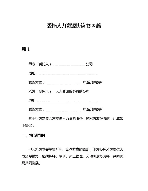 委托人力资源协议书3篇