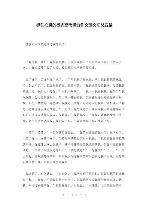抓住心灵的微光高考满分作文范文汇总五篇