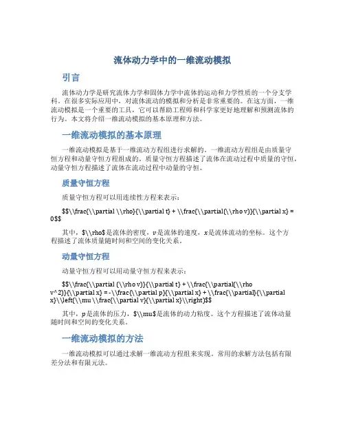 流体动力学中的一维流动模拟