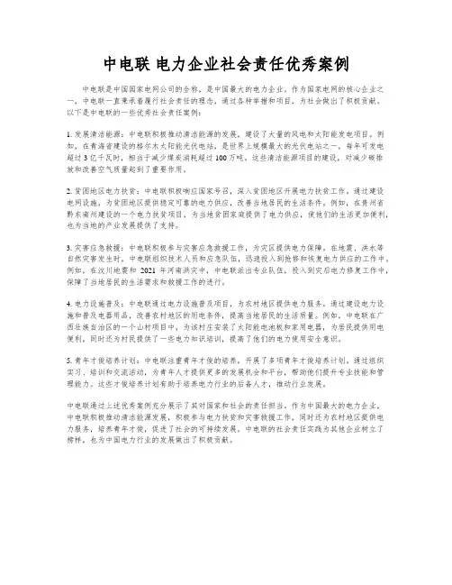中电联 电力企业社会责任优秀案例
