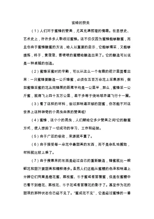 阅读理解《蜜蜂的赞美》附答案