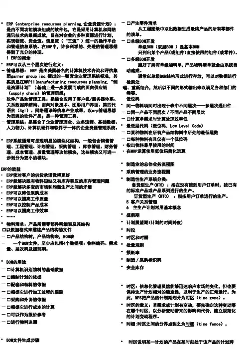 ERP(企业资源计划)考试复习提纲