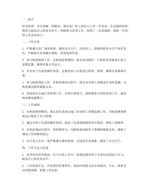 电厂热工个人工作总结