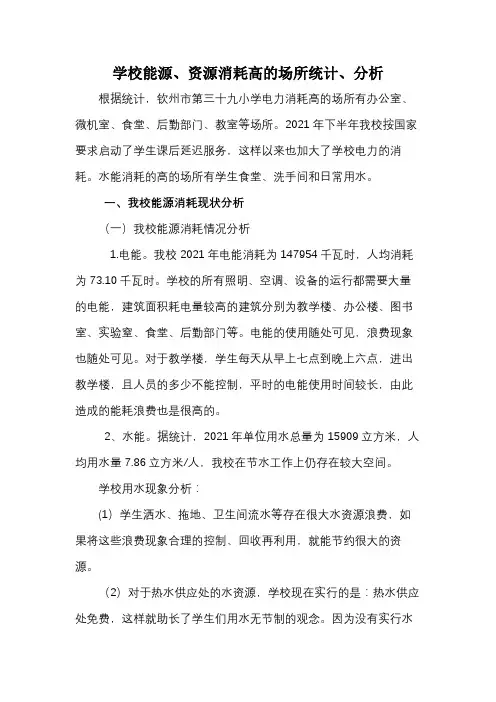 学校能源、资源消耗高的场所统计、分析