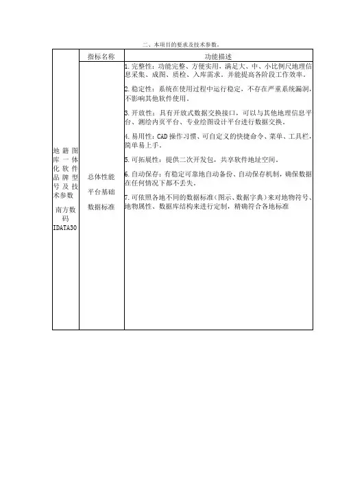 本项目的要求及技术参数功能描述