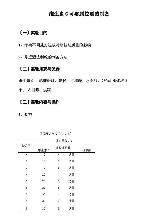 VC颗粒剂的制备