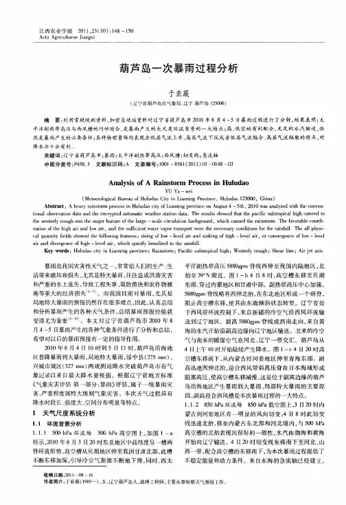 葫芦岛一次暴雨过程分析
