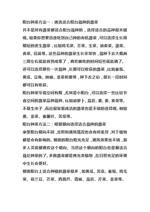 阳台种菜的方法