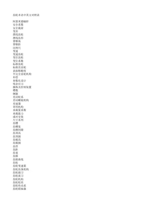 齿轮术语中英文对照表