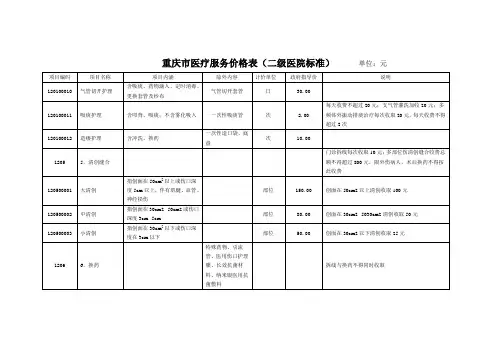 重庆市医疗服务价格表(二级医院标准)-重庆市物价局欢迎您