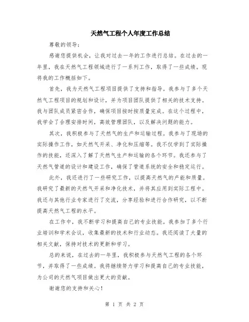 天然气工程个人年度工作总结