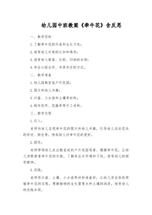 幼儿园中班教案《牵牛花》含反思