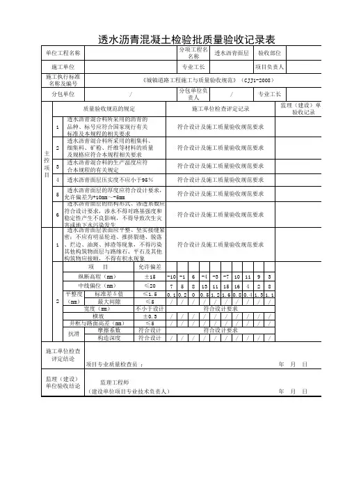 透水混凝土路面检验批质量验收记录