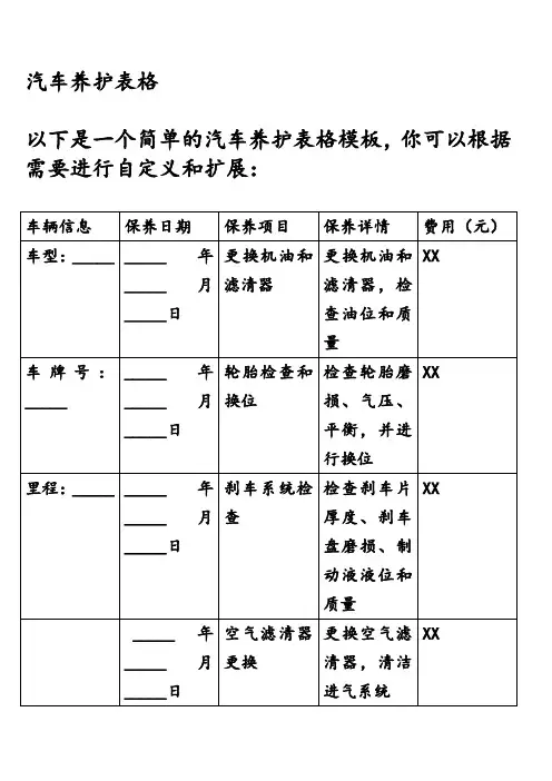 汽车养护表格