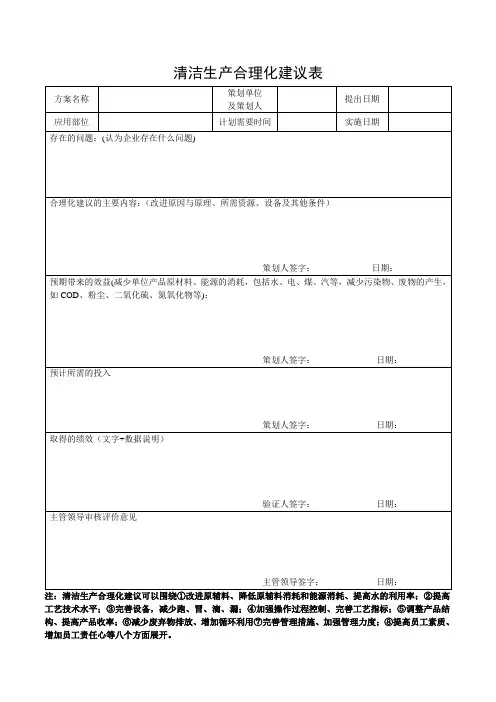 清洁生产合理化建议表2018
