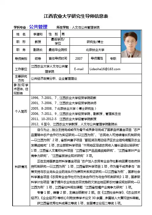 江西农业大学研究生导师信息表