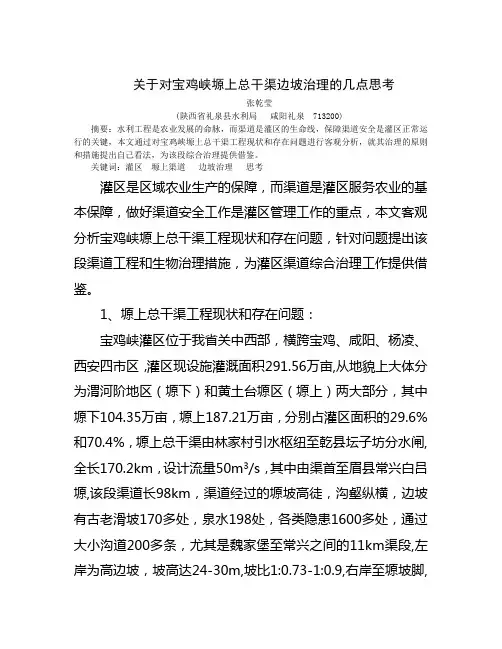 关于宝鸡峡塬上总干渠边坡治理的几点思考