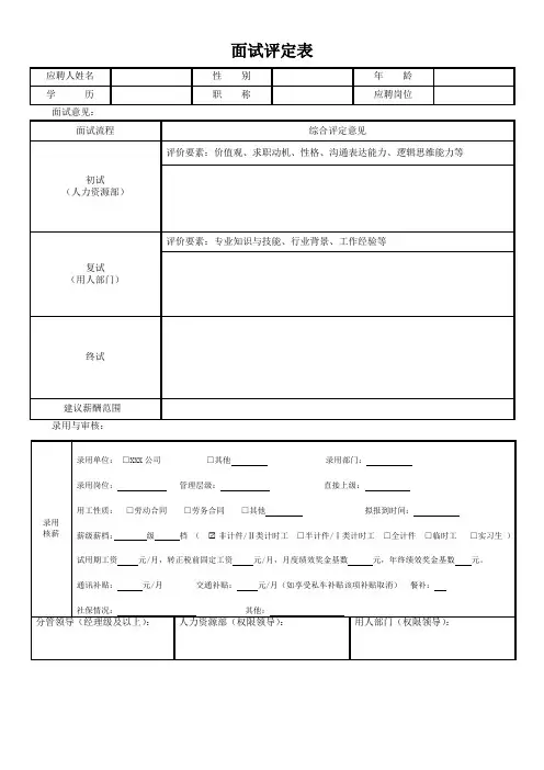 面试评定表-(模板)
