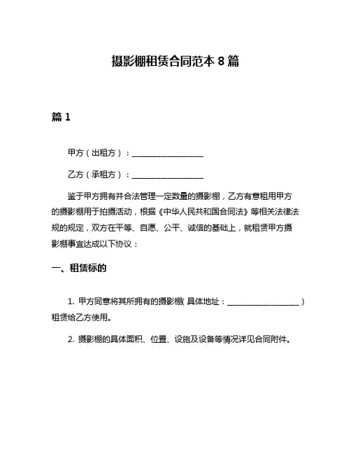 摄影棚租赁合同范本8篇