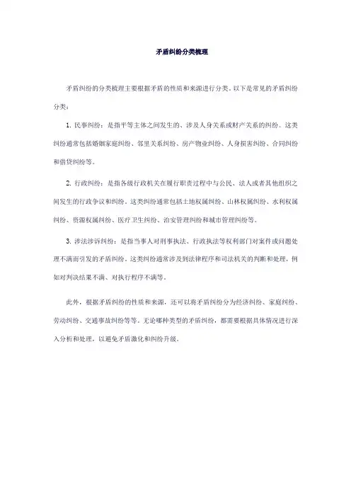 矛盾纠纷分类梳理