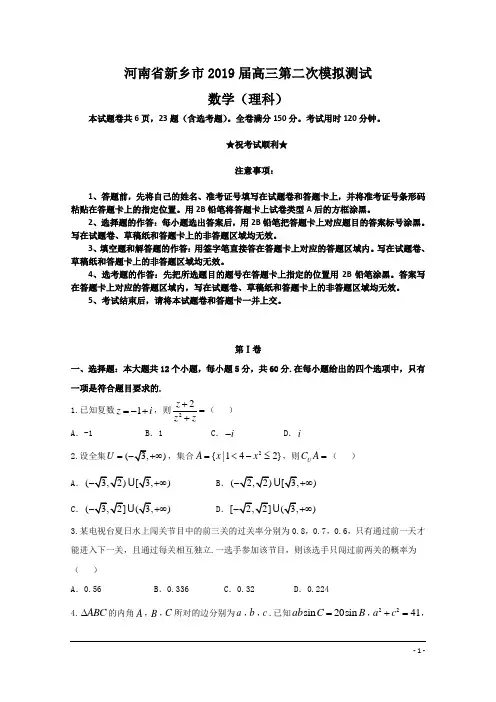 河南省新乡市2019届高三第二次模拟测试数学(理)试题