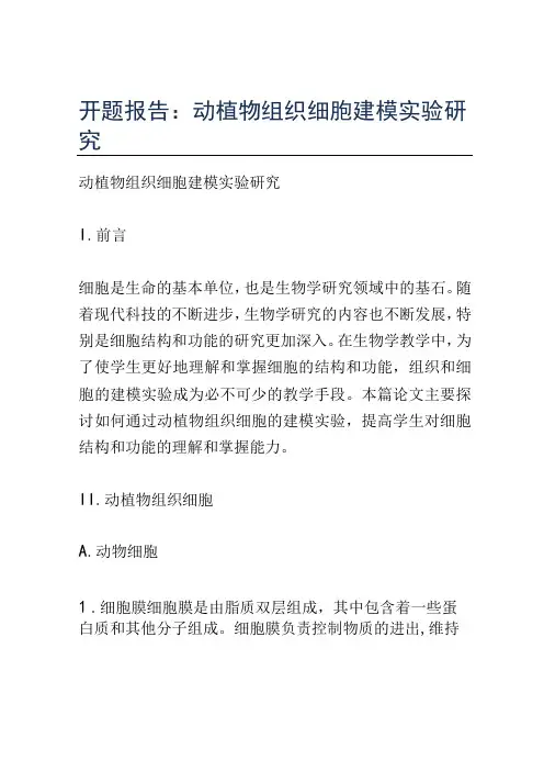 开题报告：动植物组织细胞建模实验研究