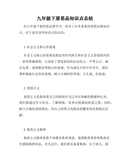 九年级下册思品知识点总结