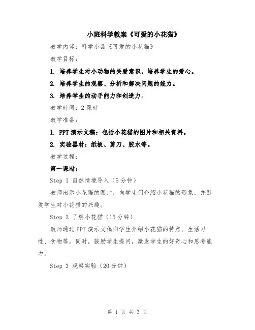 小班科学教案《可爱的小花猫》