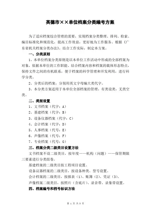 19.英德市××单位档案分类编号方案