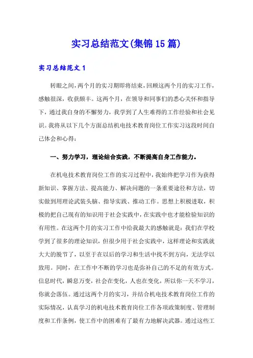 实习总结范文(集锦15篇)