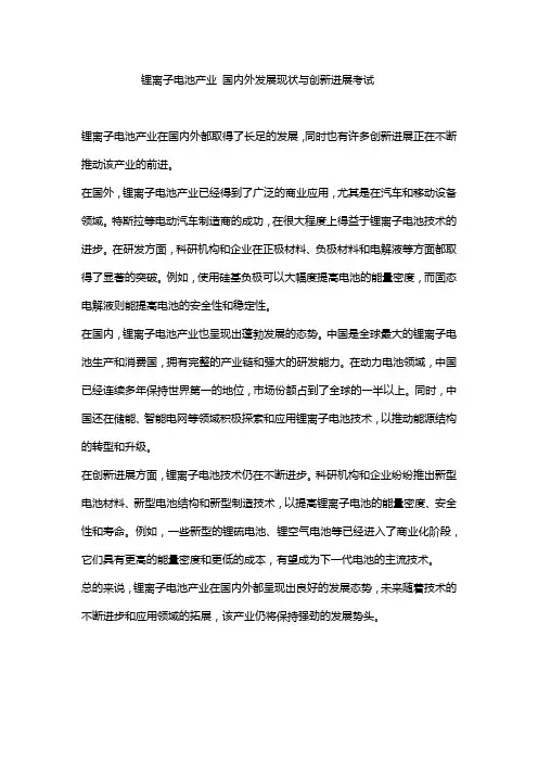 锂离子电池产业 国内外发展现状与创新进展考试