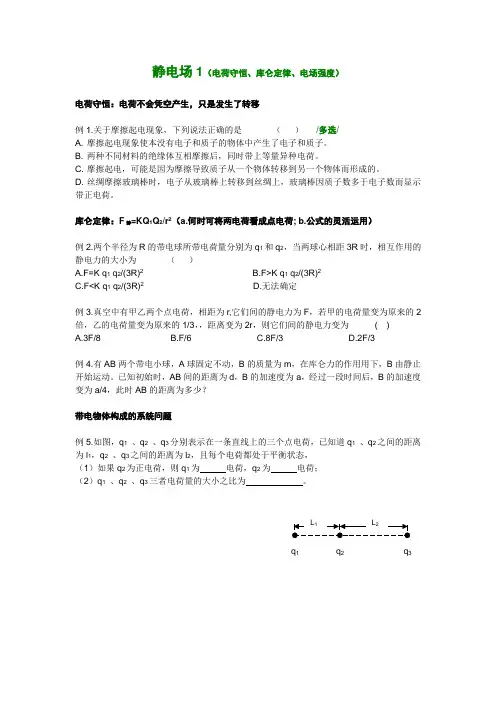 静电场1(电荷守恒、库仑定律、电场强度)