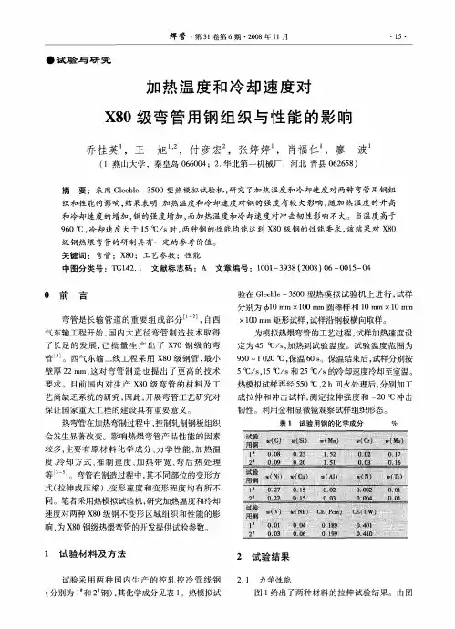 加热温度和冷却速度对X80级弯管用钢组织与性能的影响