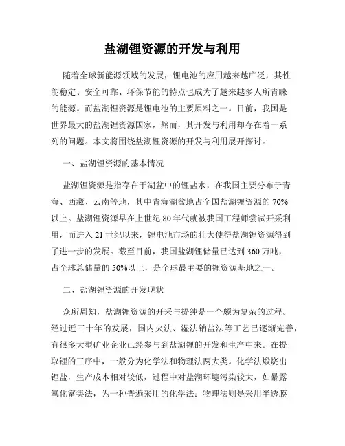 盐湖锂资源的开发与利用