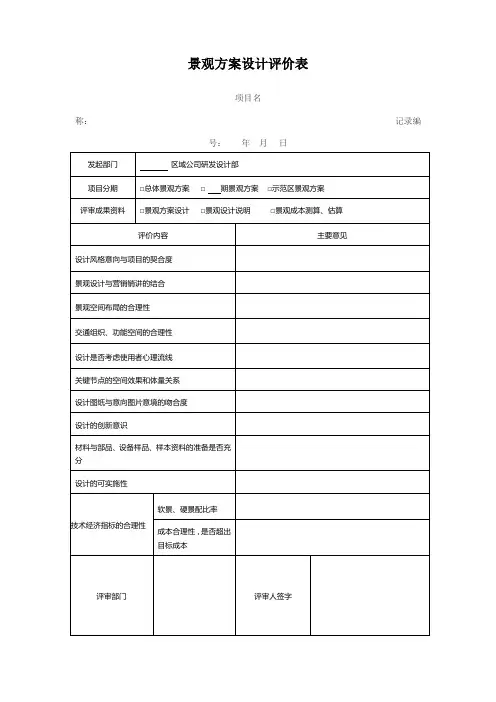 景观方案设计评价表