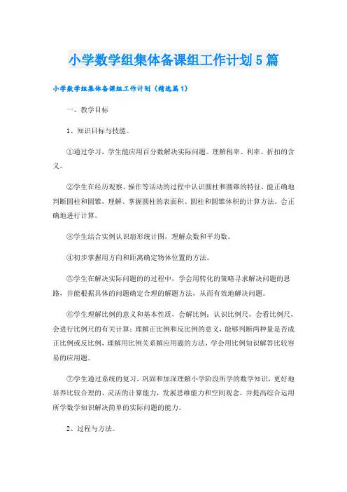 小学数学组集体备课组工作计划5篇