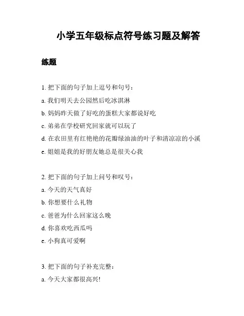 小学五年级标点符号练习题及解答