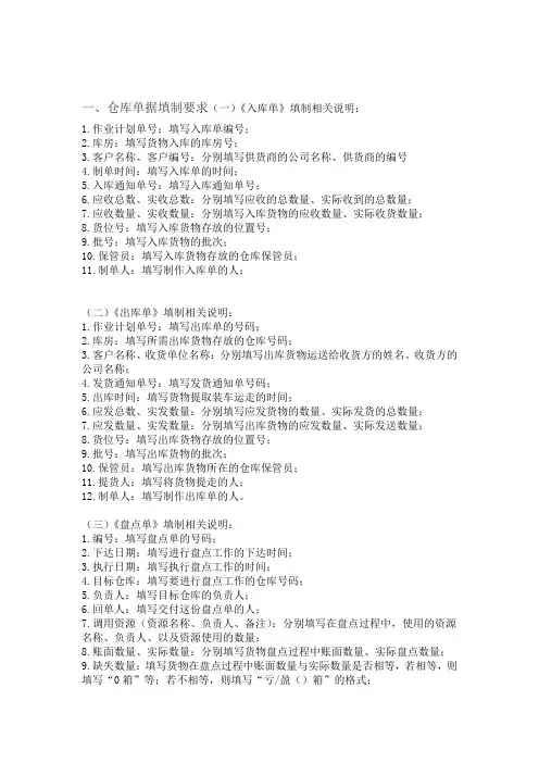 仓库单据模板：入库单出库单盘点单移库单