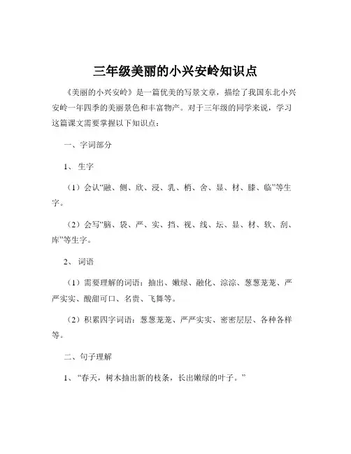 三年级美丽的小兴安岭知识点
