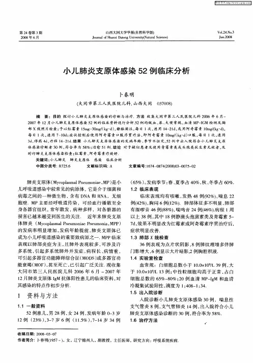 小儿肺炎支原体感染52例临床分析