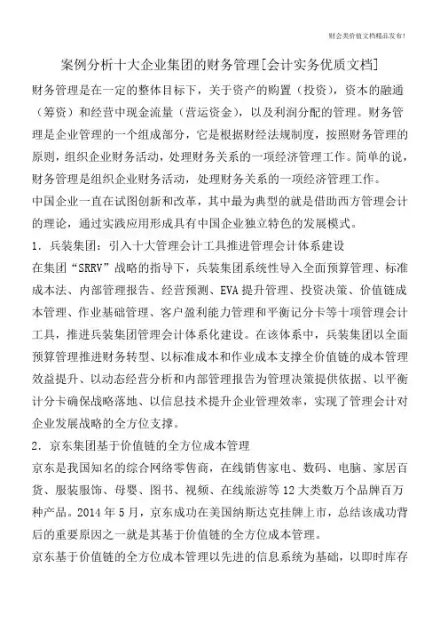 案例分析十大企业集团的财务管理[会计实务优质文档]