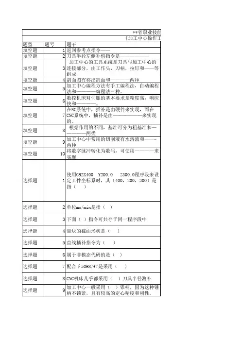 中级加工中心操作工试题