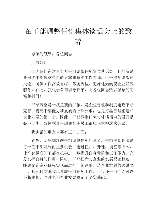 在干部调整任免集体谈话会上的致辞