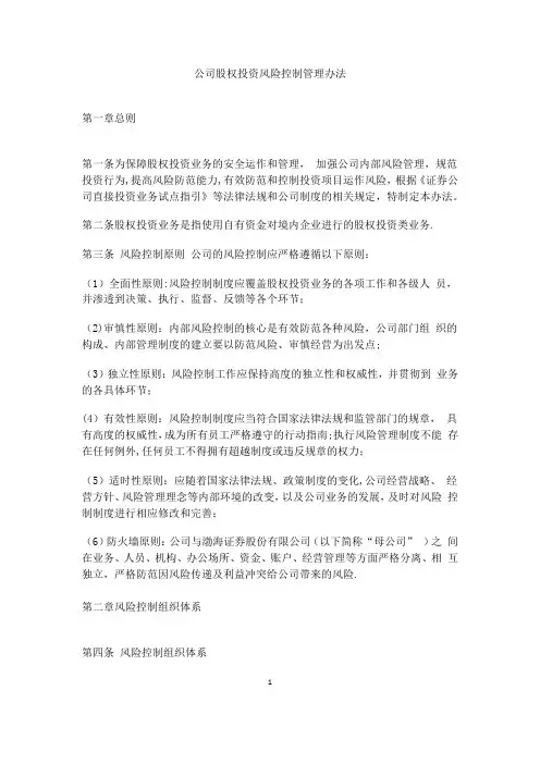 公司股权投资风险控制管理制度范例