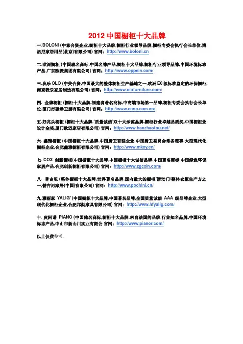 中国橱柜十大品牌