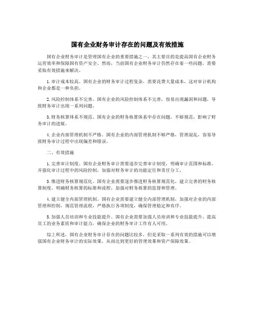 国有企业财务审计存在的问题及有效措施