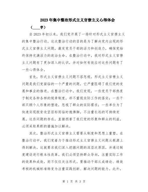 2023年集中整治形式主义官僚主义心得体会