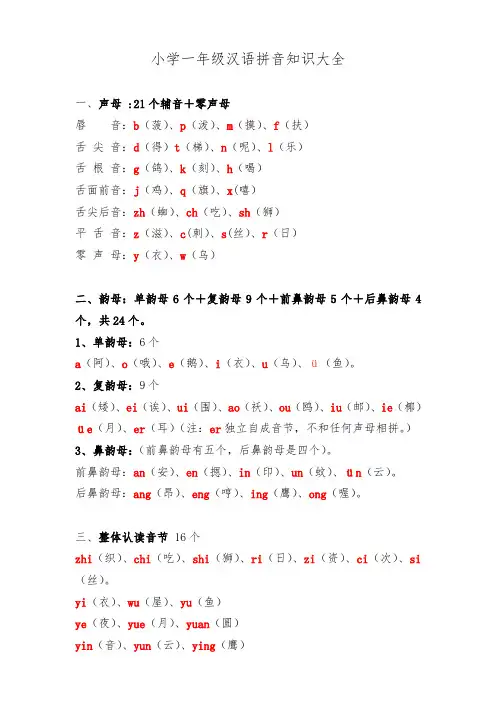 小学一年级汉语拼音知识大全.doc
