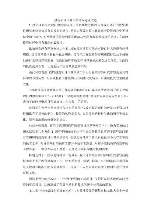 最新-投资项目预算审核的问题及改进 精品